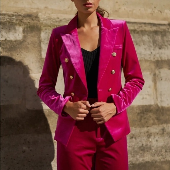 323. Magenta Velvet Blazer - Picture 2 of 3